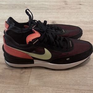 Nike Black and Burgundy Shoes with Lime Swoosh